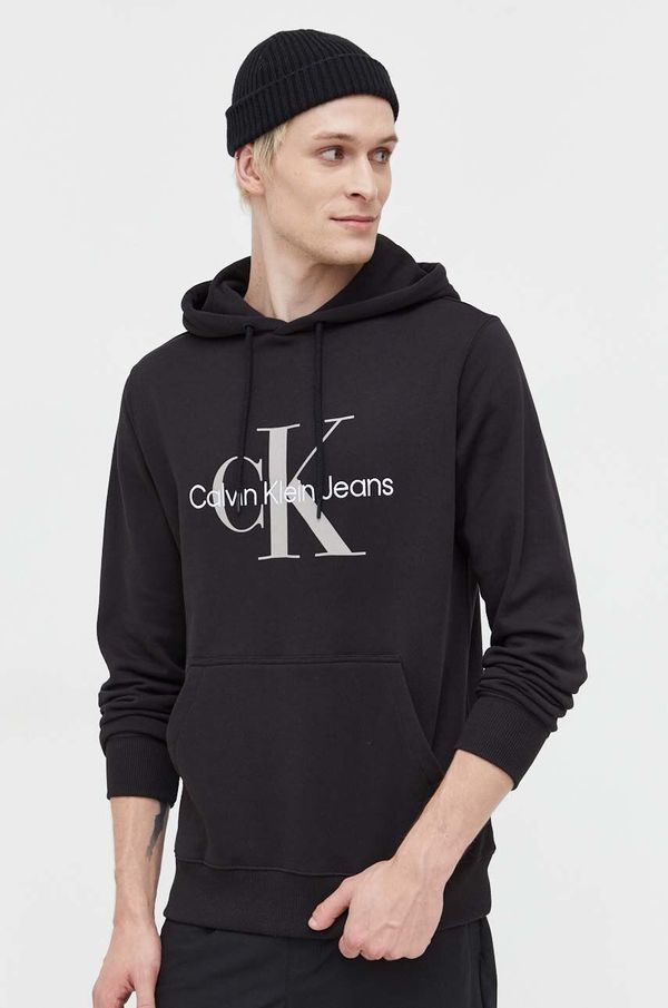 Calvin Klein Jeans Pamučna dukserica Calvin Klein Jeans za muškarce, boja: crna, s kapuljačom, s tiskom