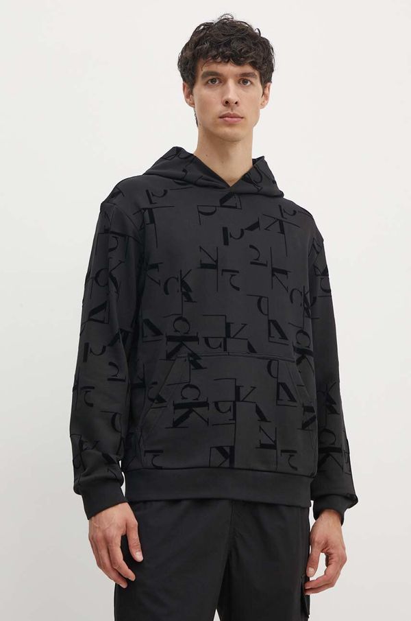 Calvin Klein Jeans Pamučna dukserica Calvin Klein Jeans za muškarce, boja: crna, s kapuljačom, s uzorkom, J30J325642