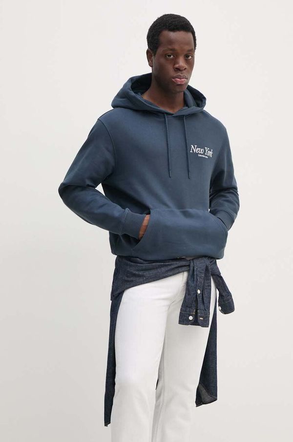 Calvin Klein Jeans Pamučna dukserica Calvin Klein Jeans za muškarce, boja: tamno plava, s kapuljačom, s aplikacijom, J30J326876