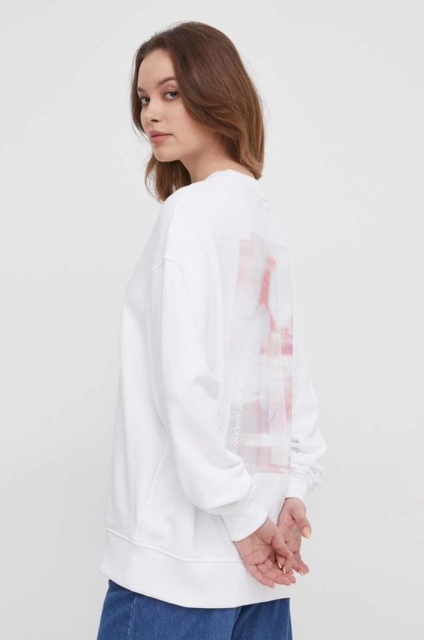 Calvin Klein Jeans Pamučna dukserica Calvin Klein Jeans za žene, boja: bijela, s tiskom