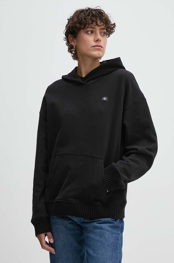 Calvin Klein Jeans Pamučna dukserica Calvin Klein Jeans za žene, boja: crna, s kapuljačom, bez uzorka, J20J224173
