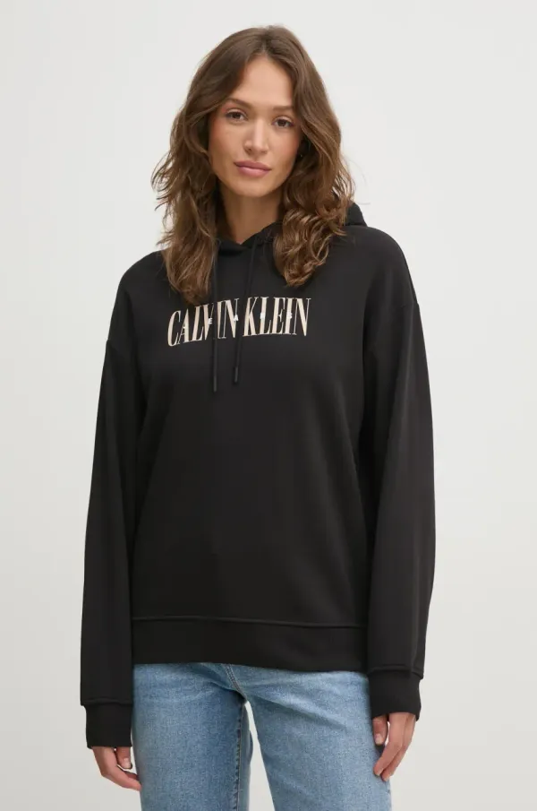 Calvin Klein Pamučna dukserica Calvin Klein Jeans za žene, boja: crna, s kapuljačom, s tiskom, J20J225579