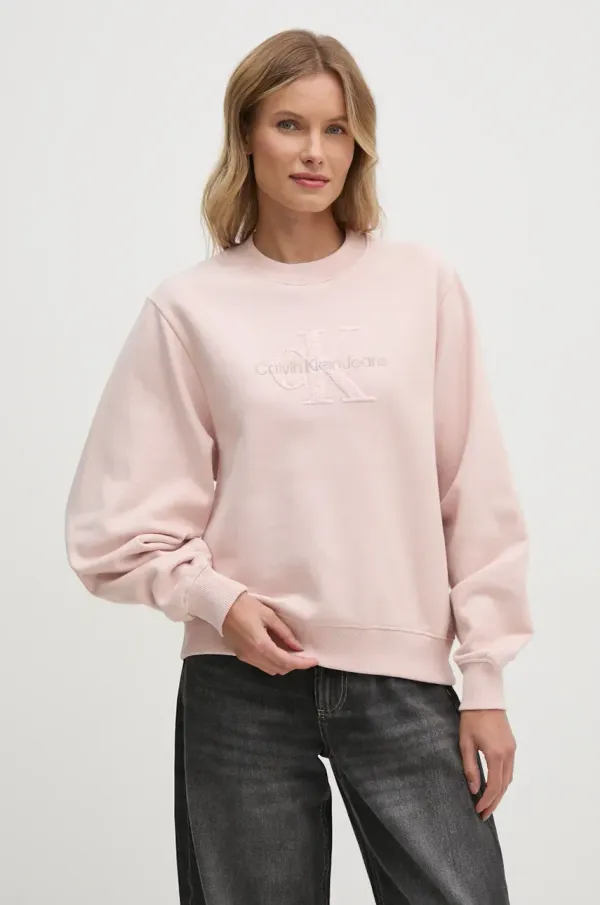 Calvin Klein Jeans Pamučna dukserica Calvin Klein Jeans za žene, boja: ružičasta, s aplikacijom, J20J224652