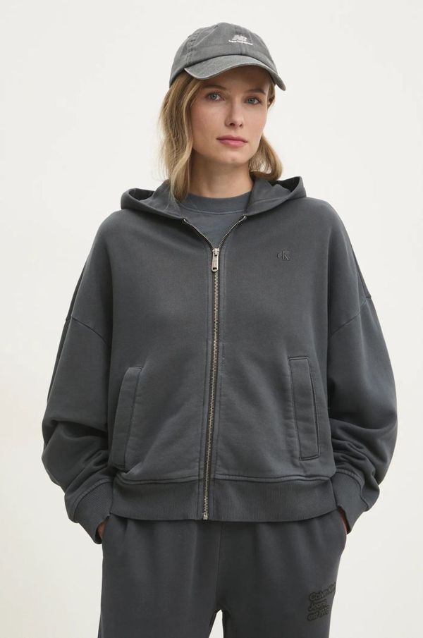 Calvin Klein Jeans Pamučna dukserica Calvin Klein Jeans za žene, boja: siva, s kapuljačom, bez uzorka, J20J224733