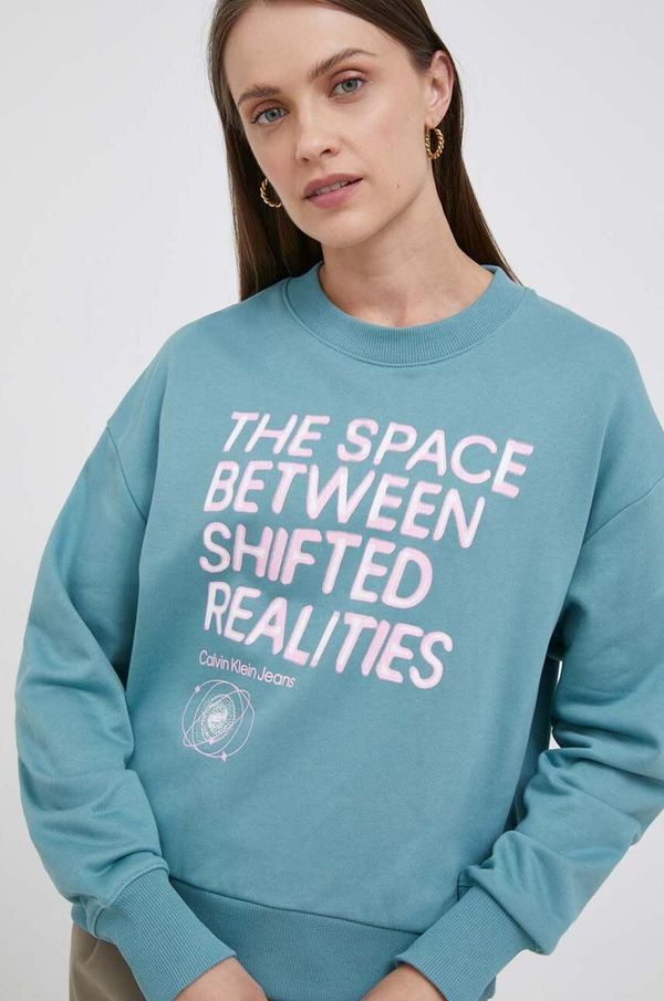 Calvin Klein Jeans Pamučna dukserica Calvin Klein Jeans za žene, boja: zelena, s tiskom