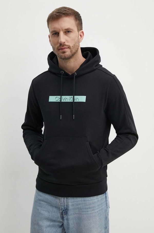 Calvin Klein Pamučna dukserica Calvin Klein za muškarce, boja: crna, s kapuljačom, s aplikacijom, K10K113090