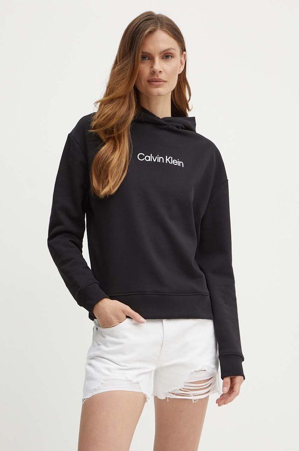 Calvin Klein Pamučna dukserica Calvin Klein za žene, boja: crna, s kapuljačom, s tiskom, K20K205449