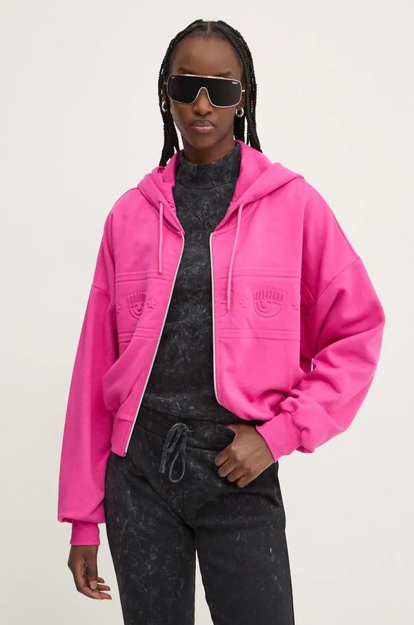 Chiara Ferragni Pamučna dukserica Chiara Ferragni za žene, boja: ružičasta, s kapuljačom, s aplikacijom, 77CBIK07