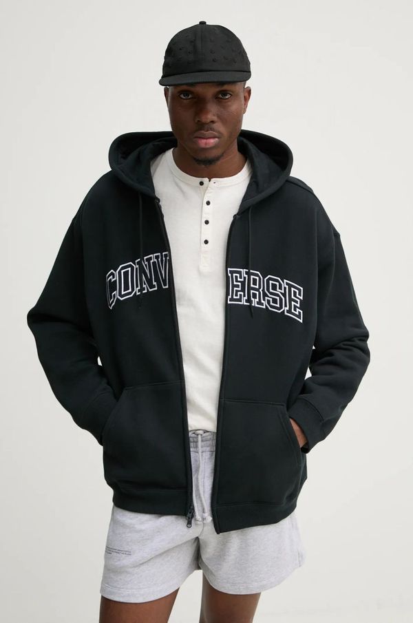 Converse Pamučna dukserica Converse za muškarce, boja: crna, s kapuljačom, s aplikacijom, 10027083-A02