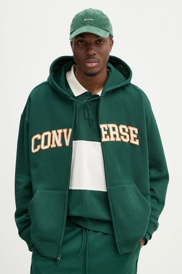Converse Pamučna dukserica Converse za muškarce, boja: zelena, s kapuljačom, s aplikacijom, 10027083-A03