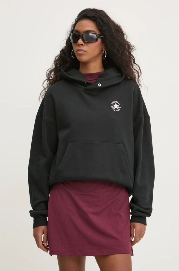 Converse Pamučna dukserica Converse za žene, boja: crna, s kapuljačom, s aplikacijom, 10027065-A03