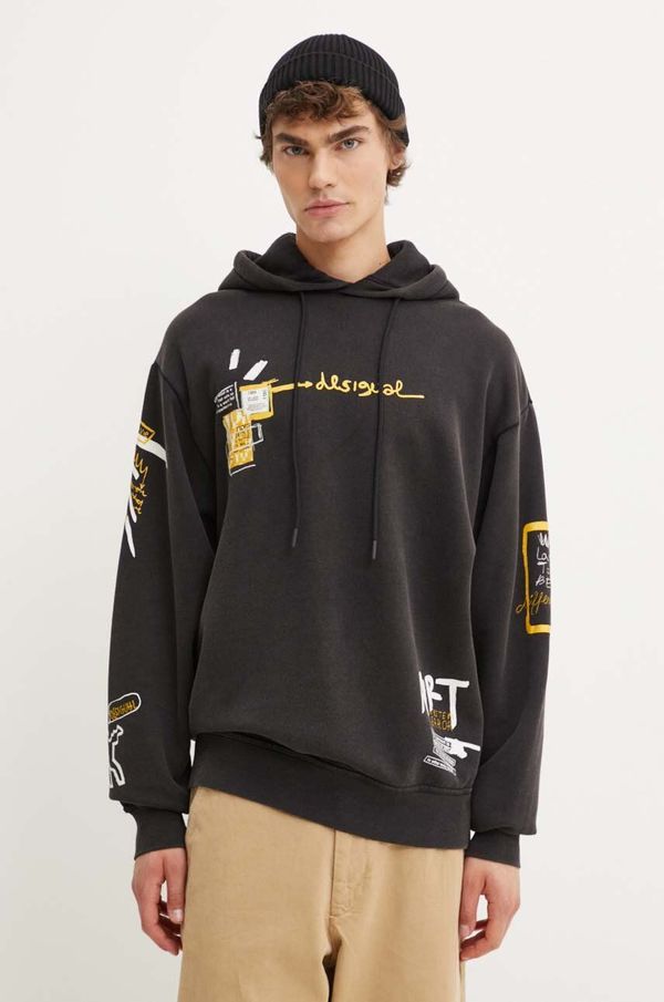 Desigual Pamučna dukserica Desigual ANUAR za muškarce, boja: siva, s kapuljačom, s uzorkom, 24WMSK06