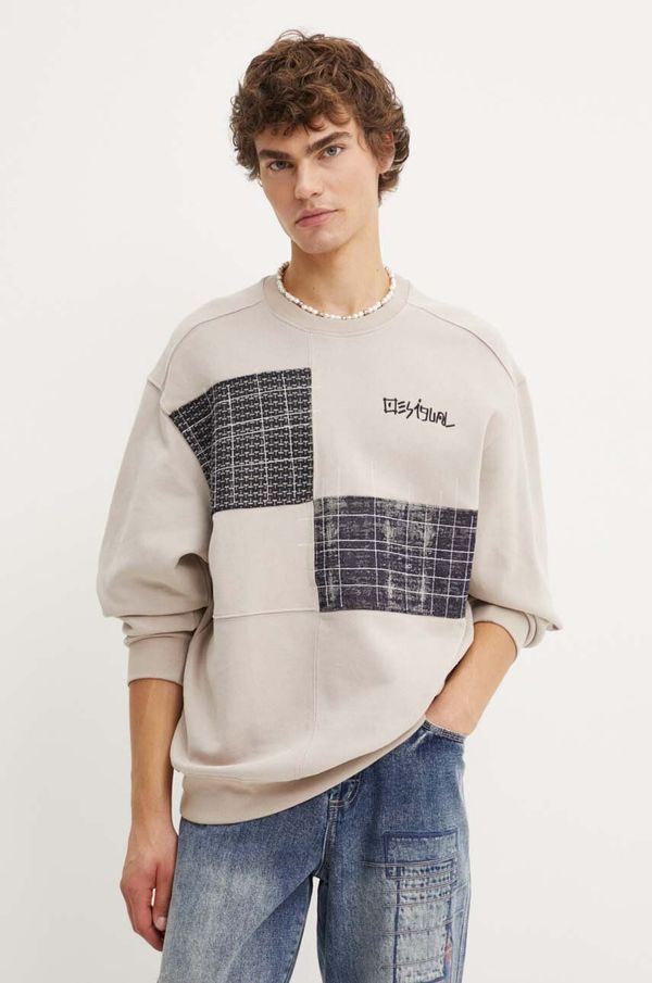 Desigual Pamučna dukserica Desigual ARAMIS za muškarce, boja: bež, s aplikacijom, 24WMSK09