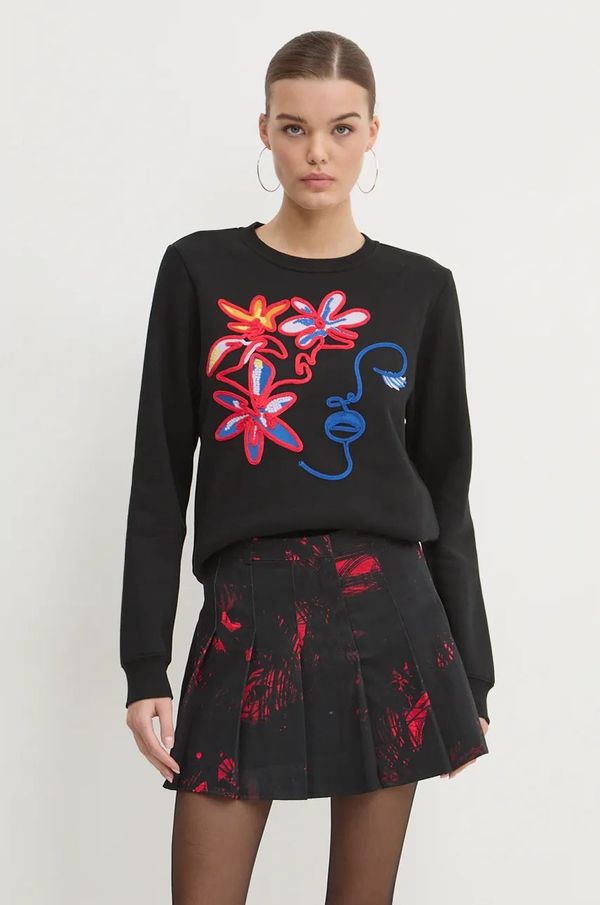 Desigual Pamučna dukserica Desigual LADY za žene, boja: crna, s aplikacijom, 24WWSK16