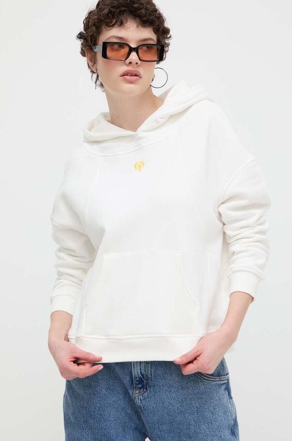 Desigual Pamučna dukserica Desigual LOGO za žene, boja: bijela, s kapuljačom, bez uzorka, 24SWSK43