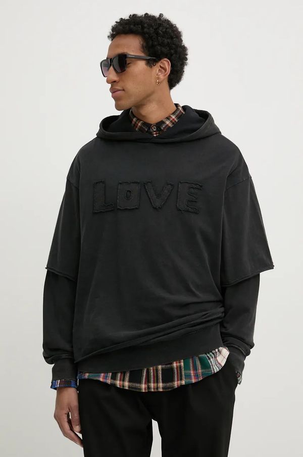 Desigual Pamučna dukserica Desigual NUEVOMEXICO za muškarce, boja: crna, s kapuljačom, bez uzorka, 24WMSK19