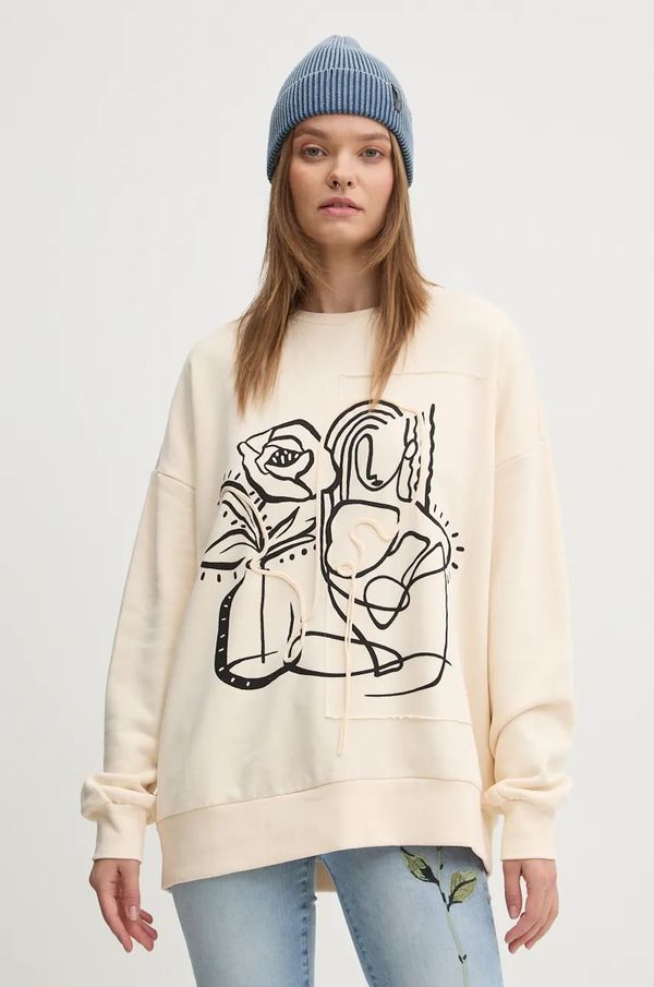 Desigual Pamučna dukserica Desigual PATCH za žene, boja: bež, s aplikacijom, 24WWSK06