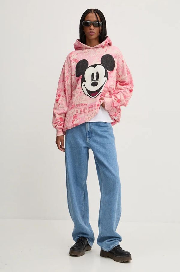 Desigual Pamučna dukserica Desigual RETRO za žene, boja: ružičasta, s kapuljačom, s uzorkom, 24WWSK34