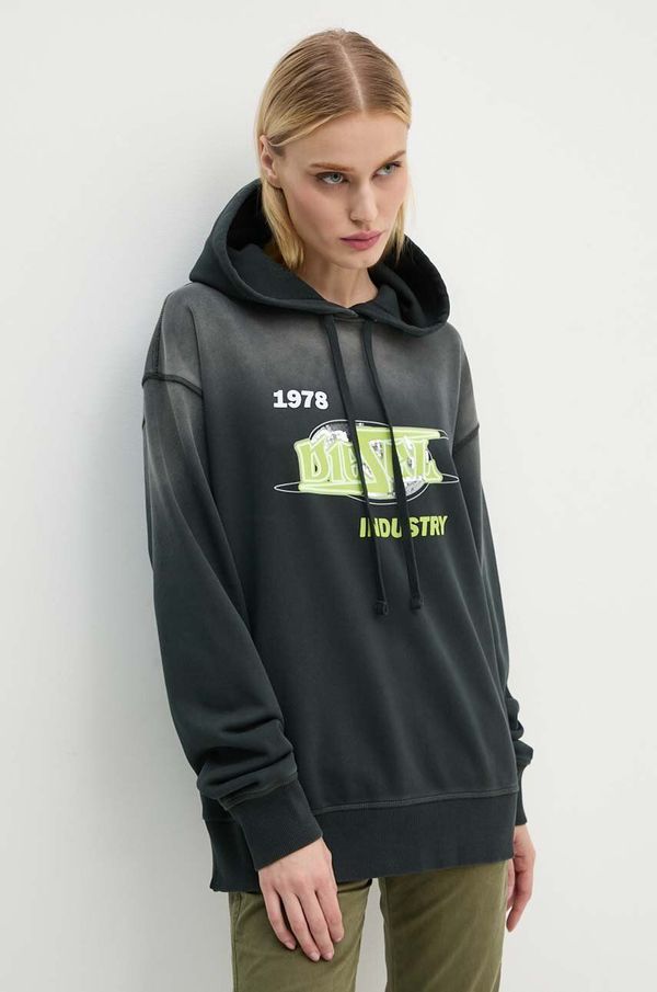 Diesel Pamučna dukserica Diesel F-BUXT-HOOD-P2 za žene, boja: crna, s kapuljačom, s tiskom, A15386.0PHAQ