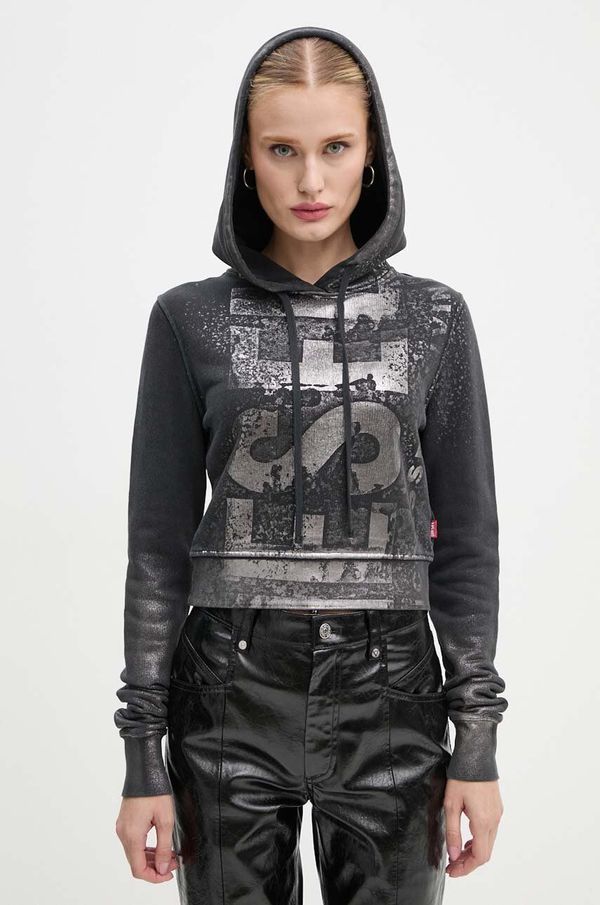 Diesel Pamučna dukserica Diesel F-SLIMMY-HOOD-P6 za žene, boja: siva, s kapuljačom, s tiskom, A14969.0AJEA