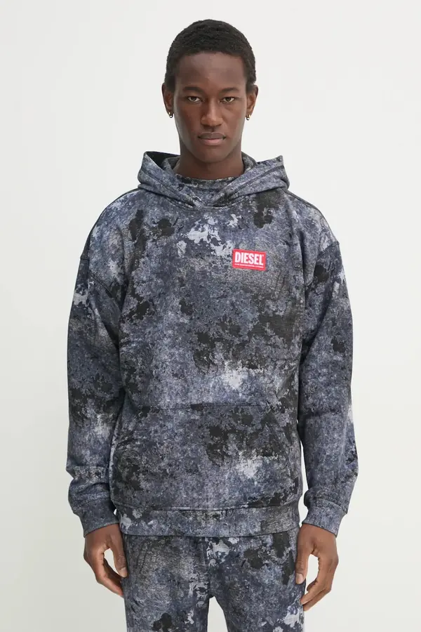Diesel Pamučna dukserica Diesel S-BOXT-HOOD-R8 SWEAT-SHIRT za muškarce, boja: siva, s kapuljačom, s uzorkom, A16404.0QLAG