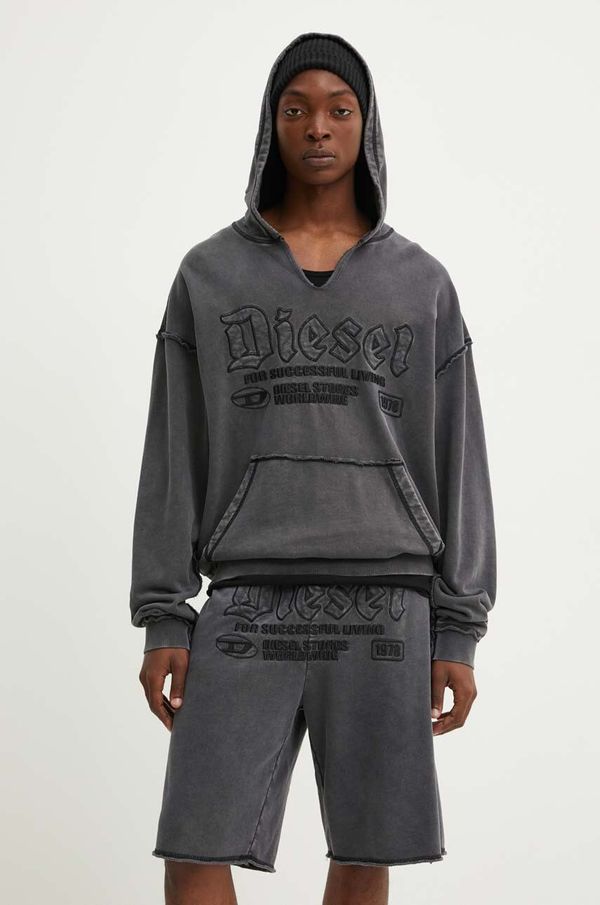 Diesel Pamučna dukserica Diesel S-BOXT-HOOD-RAW za muškarce, boja: siva, s kapuljačom, s aplikacijom, A14861.0KMAG