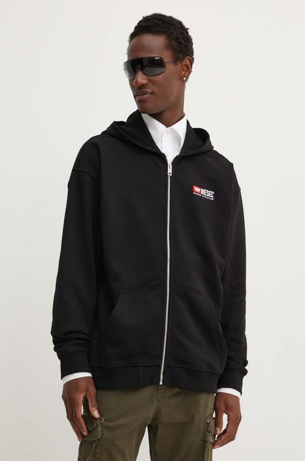 Diesel Pamučna dukserica Diesel S-BOXT-HOOD-ZIP-DIV za muškarce, boja: crna, s kapuljačom, s tiskom, A14946.0GEAD