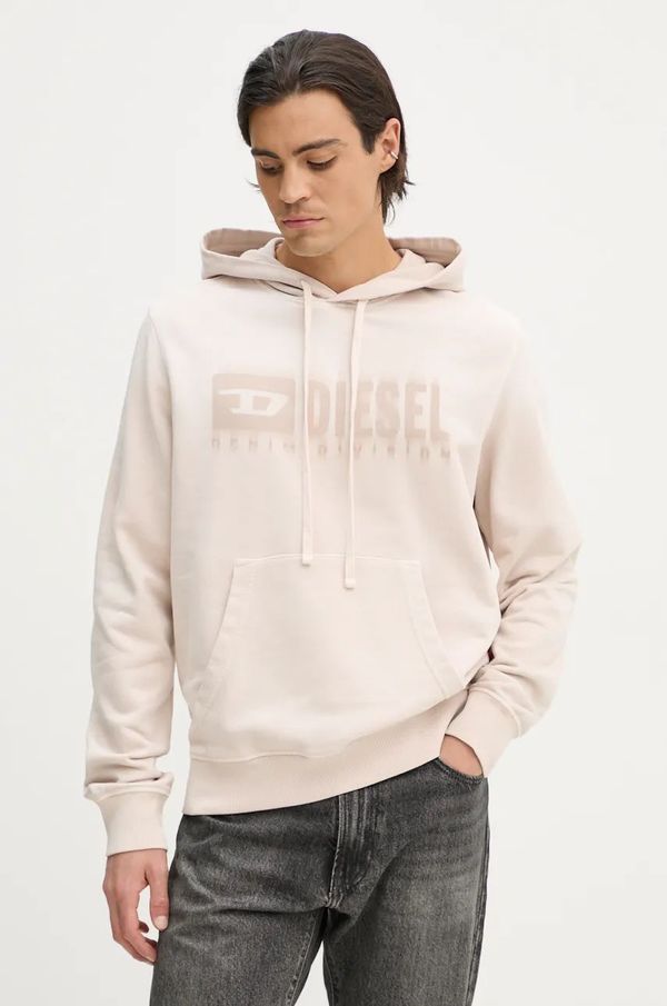 Diesel Pamučna dukserica Diesel S-GINN-HOOD-K44 za muškarce, boja: bež, s kapuljačom, s uzorkom, A14022.0KMAM