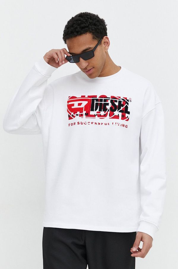 Diesel Pamučna dukserica Diesel za muškarce, boja: bijela, s aplikacijom