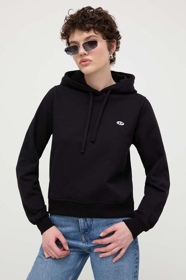 Diesel Pamučna dukserica Diesel za žene, boja: crna, s kapuljačom, s aplikacijom