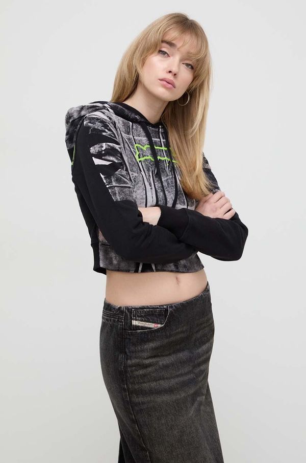 Diesel Pamučna dukserica Diesel za žene, boja: crna, s kapuljačom, s uzorkom