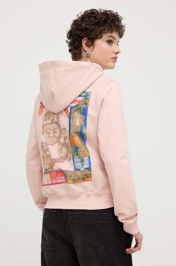 Diesel Pamučna dukserica Diesel za žene, boja: ružičasta, s kapuljačom, s tiskom