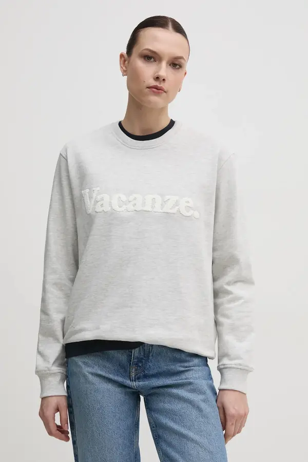 Drivemebikini Pamučna dukserica Drivemebikini Vacanze Chenille za žene, boja: siva, s aplikacijom, 2024-DMBS-024-GR