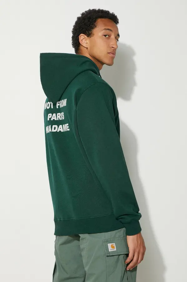 Drôle de Monsieur Pamučna dukserica Drôle de Monsieur Le Hoodie Slogan za muškarce, boja: zelena, s kapuljačom, s tiskom, PERM-HO162-CO127-DGN