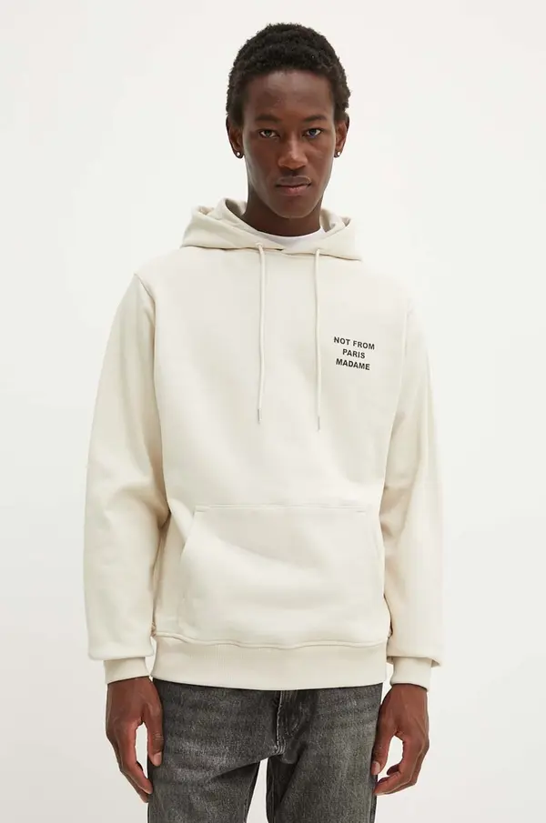 Drôle de Monsieur Pamučna dukserica Drôle de Monsieur za muškarce, boja: bež, s kapuljačom, s tiskom, PERM.HO162.CO127 Le Hoodie Slogan