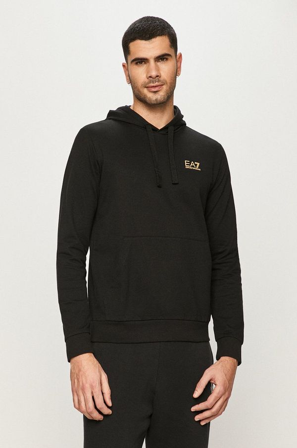 EA7 Emporio Armani Pamučna dukserica EA7 Emporio Armani za muškarce, boja: crna, s kapuljačom, bez uzorka