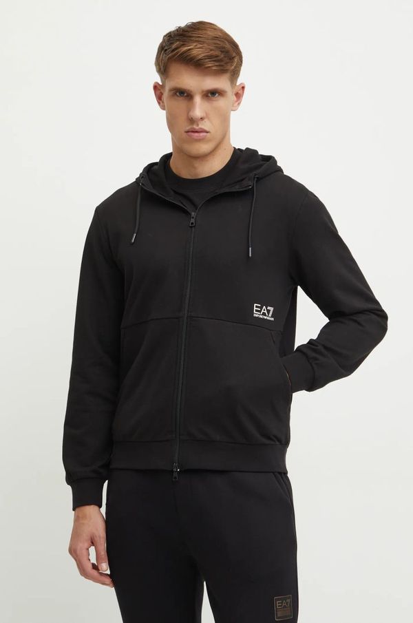 EA7 Emporio Armani Pamučna dukserica EA7 Emporio Armani za muškarce, boja: crna, s kapuljačom, s aplikacijom, AF11971.7M000001