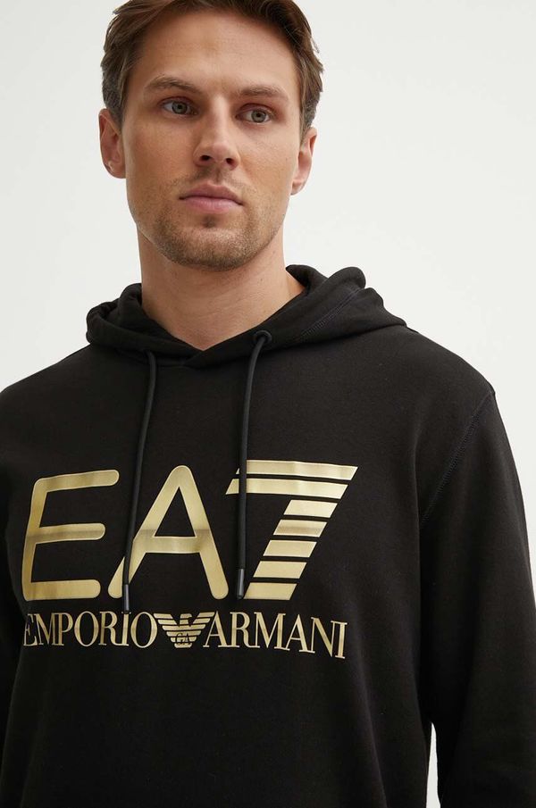 EA7 Emporio Armani Pamučna dukserica EA7 Emporio Armani za muškarce, boja: crna, s kapuljačom, s tiskom, PJSHZ.6DPM16