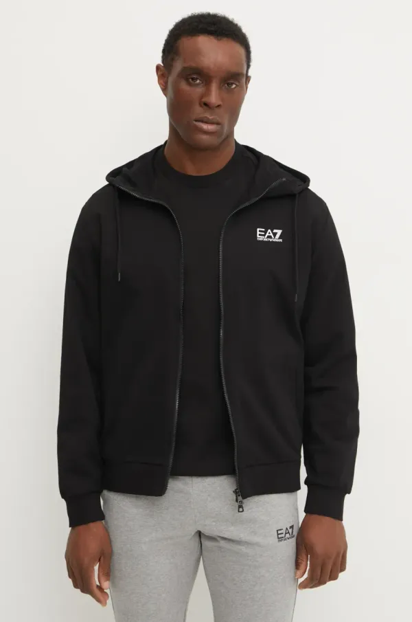 EA7 Emporio Armani Pamučna dukserica EA7 Emporio Armani za muškarce, boja: crna, s kapuljačom, s tiskom, PJVRZ.8NPM33
