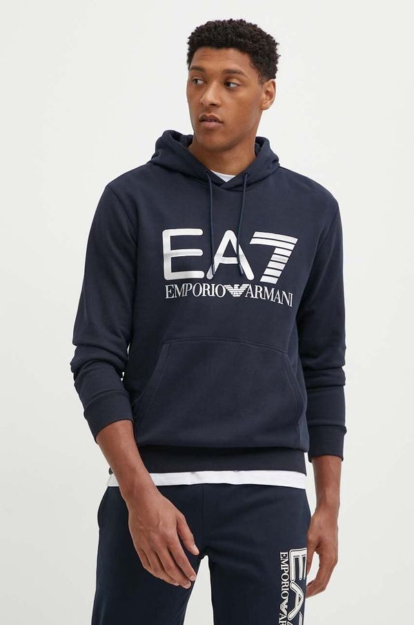 EA7 Emporio Armani Pamučna dukserica EA7 Emporio Armani za muškarce, boja: tamno plava, s kapuljačom, s tiskom, PJSHZ.6DPM16