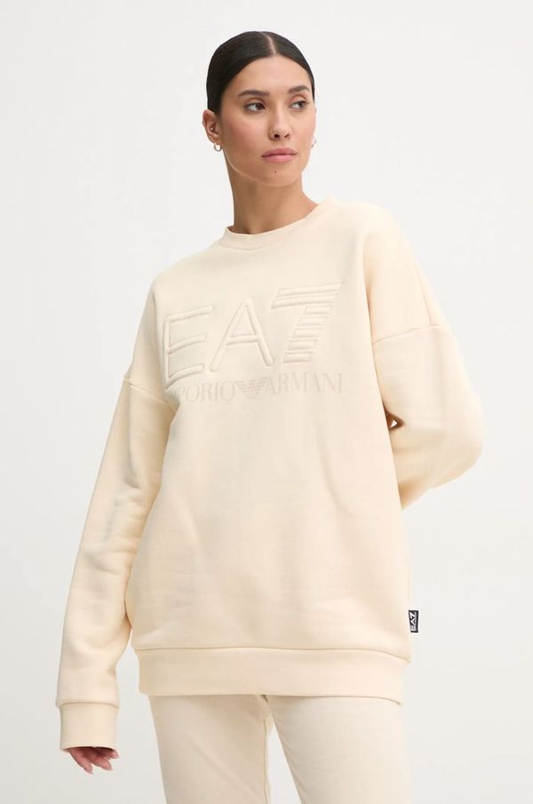 EA7 Emporio Armani Pamučna dukserica EA7 Emporio Armani za žene, boja: bež, s aplikacijom, PJOPZ.6DUM14