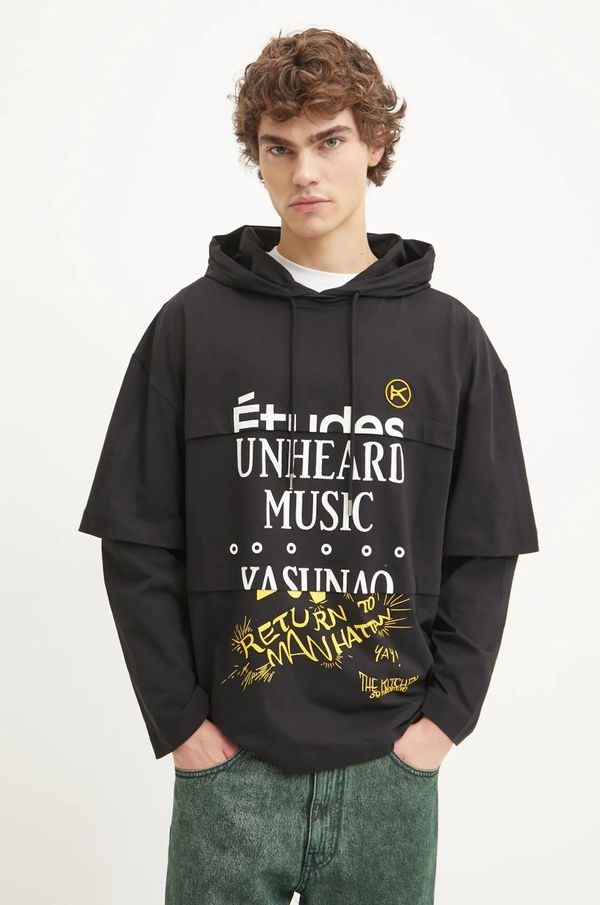 Études Studio Pamučna dukserica Études Studio za muškarce, boja: crna, s kapuljačom, s tiskom, H24MCTSH195