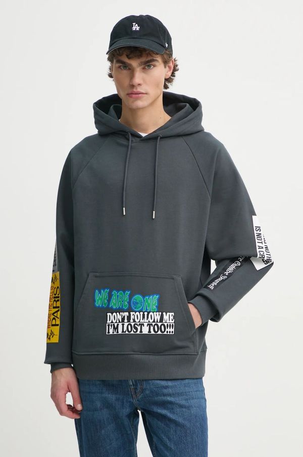 Études Studio Pamučna dukserica Études Studio za muškarce, boja: siva, s kapuljačom, s tiskom, H24MMSWE272