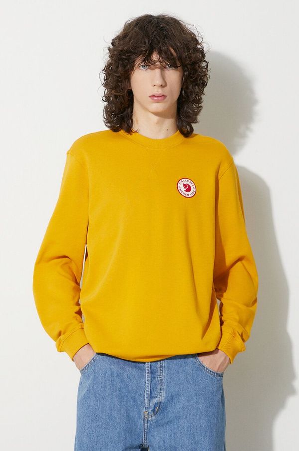 Fjallraven Pamučna dukserica Fjallraven 1960 Logo Badge Sweater za muškarce, boja: žuta, s aplikacijom, F87163.161