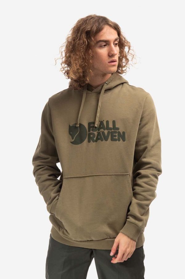 Fjallraven Pamučna dukserica Fjallraven Logo Hoodie M za muškarce, boja: zelena, s kapuljačom, s tiskom, F84144.622-622