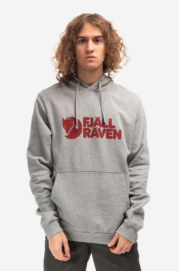 Fjallraven Pamučna dukserica Fjallraven Logo Hoodie za muškarce, boja: siva, s kapuljačom, s uzorkom, F84144-020.999