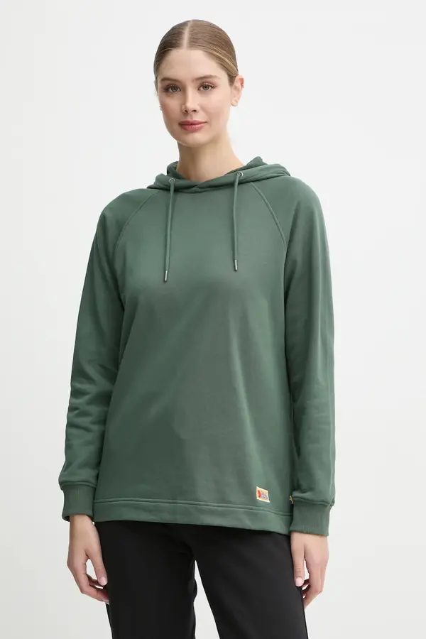 Fjallraven Pamučna dukserica Fjallraven Vardag Hoodie W za žene, boja: zelena, s kapuljačom, bez uzorka, F86987.679