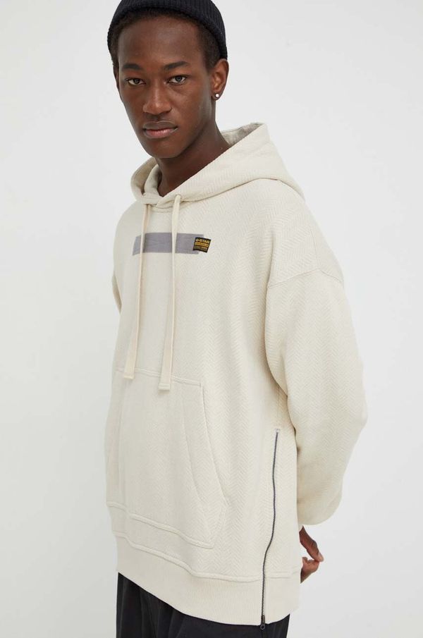 G-Star Raw Pamučna dukserica G-Star Raw za muškarce, boja: bež, s kapuljačom, s aplikacijom