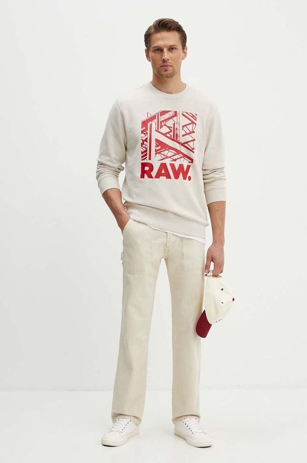 G-Star Raw Pamučna dukserica G-Star Raw za muškarce, boja: bež, s tiskom, D24678-D562