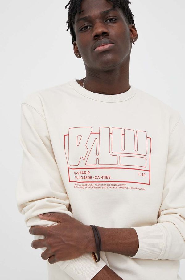 G-Star Raw Pamučna dukserica G-Star Raw za muškarce, boja: bež, s tiskom
